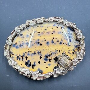 Stephen Dweck Dendritic Agate Bug Brooch – Brass & Sterling – 2.25" x 1.75"